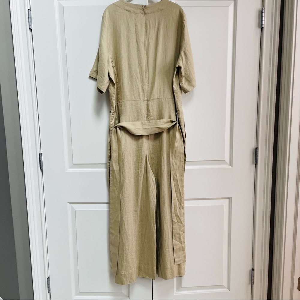NWT Everlane European Flax Linen Wide Leg Wrap Khaki Tone Belted Jumpsuit Summer - Picture 8 of 13